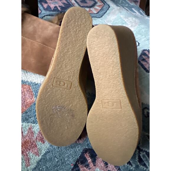 UGG Valberg Tall Wedge Boots Chestnut Suede Toscana Sheepskin Fur 7.5 - Picture 6 of 8